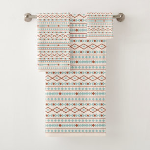 Aztec Shapes RPT Pattern Rust Blauwgroen Cream Bad Handdoek