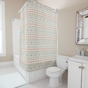 Aztec Shapes RPT Pattern Rust Blauwgroen Cream Douchegordijn