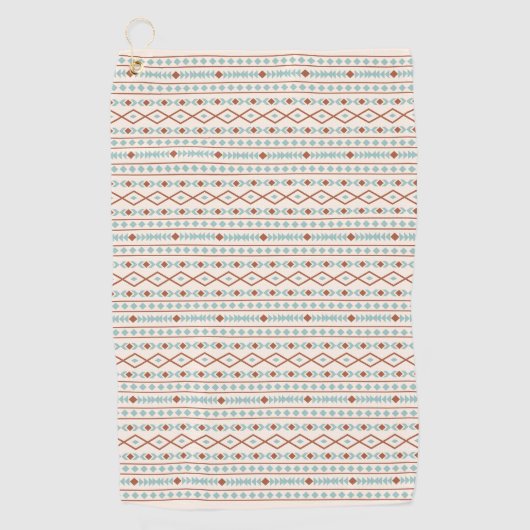 Aztec Shapes RPT Pattern Rust Blauwgroen Cream Golfhanddoek (Voorkant)