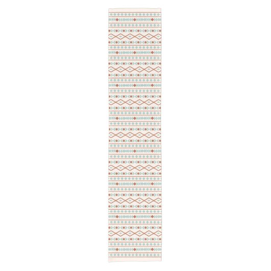 Aztec Shapes RPT Pattern Rust Blauwgroen Cream Korte Tafelloper (Voorkant)