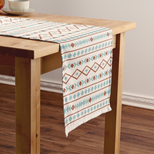 Aztec Shapes RPT Pattern Rust Blauwgroen Cream Korte Tafelloper (Voorbeeld)