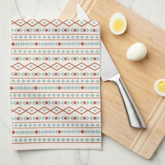 Aztec Shapes RPT Pattern Rust Blauwgroen Cream Theedoek (Quarter Fold)