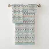 Aztec Shapes RPT Pattern Rusts Cream Blauwgroen-Bl Bad Handdoek (Insitu)