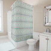 Aztec Shapes RPT Pattern Rusts Cream Blauwgroen-Bl Douchegordijn (In situ)