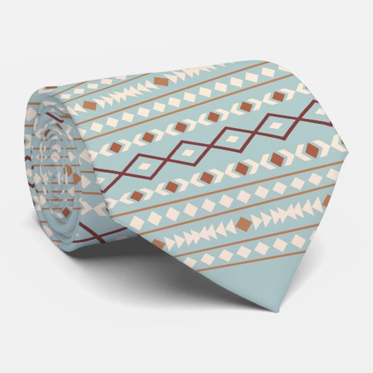 Aztec Shapes RPT Pattern Rusts Cream Blauwgroen-Bl Stropdas (Opgerold)