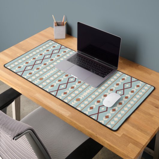 Aztec Shapes V Pattern Rusts Cream Blauwgroen-Blue Bureaumat (Kantoor 2)