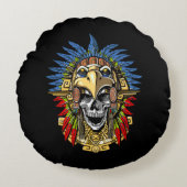 Aztec Skull Warrior Rond Kussen (Voorkant)