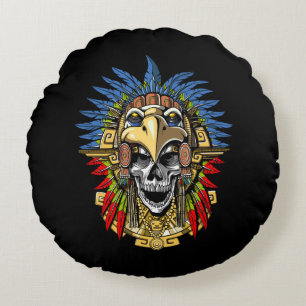 Aztec Skull Warrior Rond Kussen