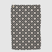 Aztec stijl blok print zwart + crème patroon golfhanddoek (Voorkant)