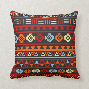 Aztec-stijl (groot) Ptn - Oranje geel rood en zwar Kussen