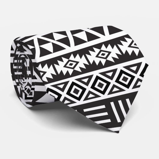 Aztec-stijl herhalen patroon - zwart-wit stropdas (Opgerold)