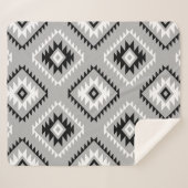 Aztec stijl motief groot patroon zwart wit grijs sherpa deken (Voorkant (horizontaal))