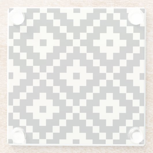Aztec Style Block Print - Zwart en Crème Glazen Onderzetter (Achterkant)