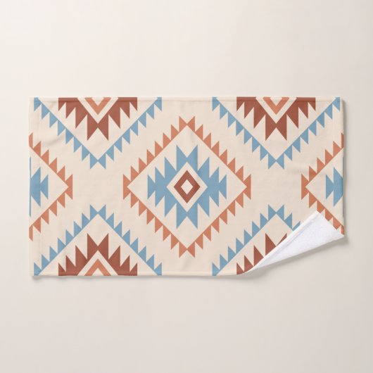 Aztec Style Motif Big Pattern Blue Crm Terracottas Bad Handdoek (Handdoek)