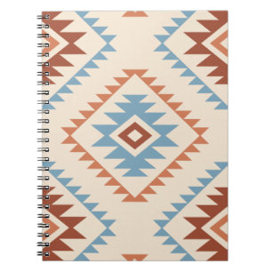 Aztec Style Motif Lg Pattern Blue Crm Terracottas Notitieboek