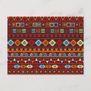Aztec Style Pattern - Oranje Geel Blauw Rood & Blk Briefkaart