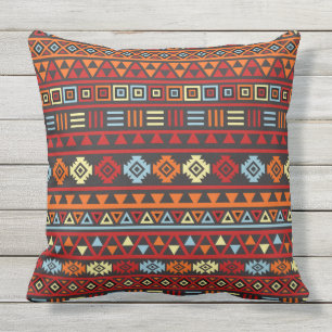 Aztec Style Pattern - Oranje Geel Blauw Rood & Blk Buitenkussen
