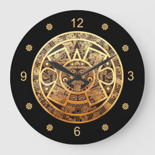 Aztec Sun Calendar ~ Gold & Black ~ Grote Klok