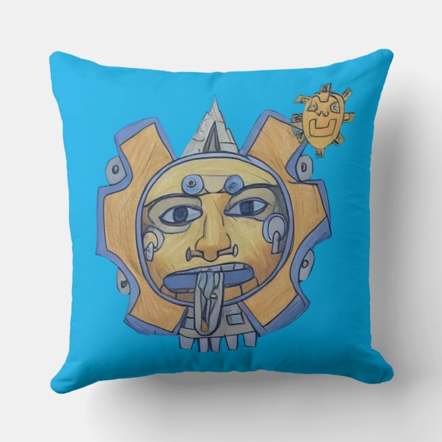 Aztec Sun Lancer Oreiller Foncé Bleu envers Clair (Verso)