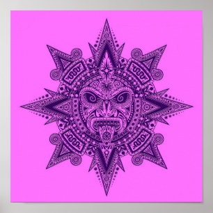 Aztec Sun Mask Paars en Pink Poster