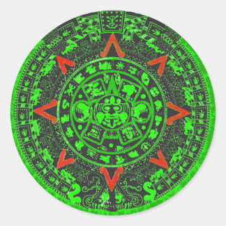 Aztec Sun Stone Green Design Ronde Sticker