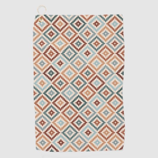 Aztec Symbol Block Big Pattern Teals Rusts Cream Golfhanddoek (Voorkant)