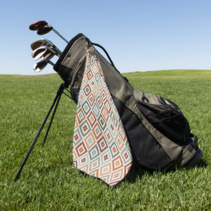 Aztec Symbol Block Big Pattern Teals Rusts Cream Golfhanddoek