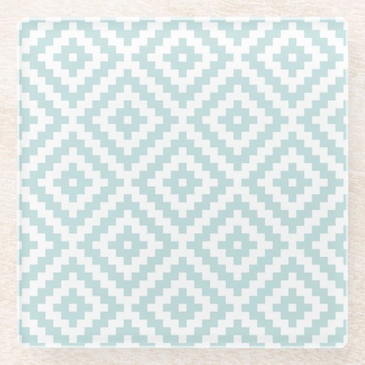 Aztec Symbool Block Ptn Duck Egg Blue & White I Glazen Onderzetter (Voorkant)