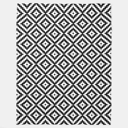Aztec Symbool Block Rpt Ptn Black & White II Fleece Deken (Voorkant)