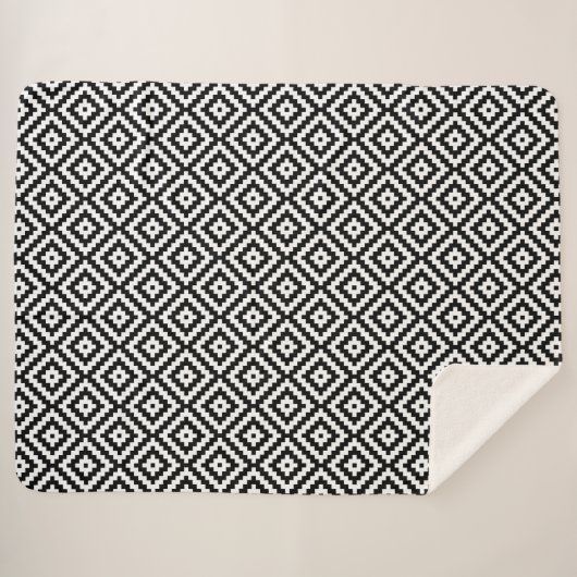 Aztec Symbool Block Rpt Ptn Black & White II Sherpa Deken (Voorkant (horizontaal))