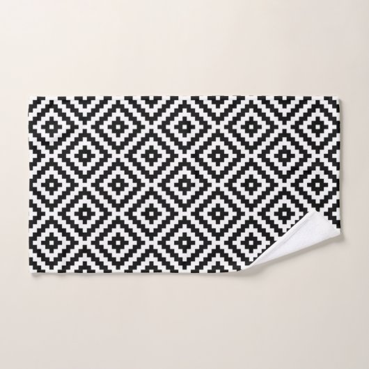 Aztec Symbool Blok Ptn zwart-wit Handdoek (Handdoek)