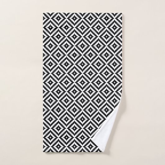 Aztec Symbool Blok RPT Patroon Zwart-wit Handdoek (Handdoek)