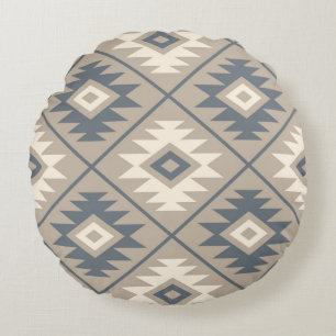 Aztec Symbool Gestileerde LG Ptn Blue Cream Sand Rond Kussen