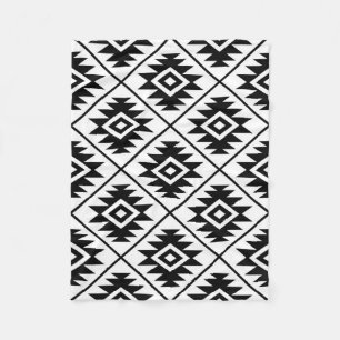 Aztec Symbool geüpload Big Ptn Black op wit Fleece Deken