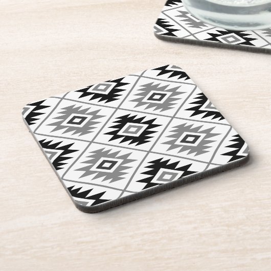 Aztec Symbool geüpload Big Ptn Black White Grey Bier Onderzetter (Linkerzijde)