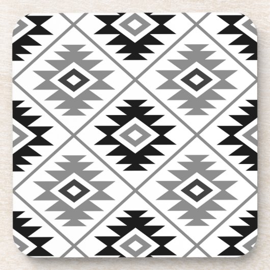 Aztec Symbool geüpload Big Ptn Black White Grey Bier Onderzetter (Voorkant)
