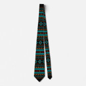Aztec Teal Reds Yel Blk Mixed Motives Rpt Pattern Stropdas (Voorkant)