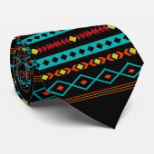 Aztec Teal Reds Yel Blk Mixed Motives Rpt Pattern Stropdas (Opgerold)