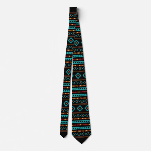 Aztec Teal Reds Yel Blk Mixed Motives Rpt Pattern Stropdas (Achterkant)