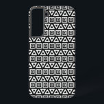Aztec Triangles Motif Carré blanc sur noir<br><div class="desc">Triangles de style aztèque et motif carré en blanc sur un design arrière - plan noir.</div>