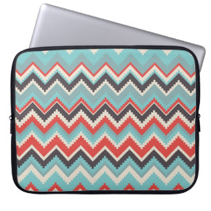 Aztec Tribal Chevron Zig Zag Pattern Red Blue Gray Laptop Sleeve