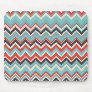 Aztec Tribal Chevron Zig Zag Pattern Red Blue Gray Muismat