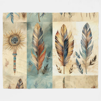 Aztec Tribal Feathers Medicine Stick Fleece Deken