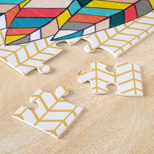 Aztec Tribal Modern Owl Chevron Art Puzzle (Côté)
