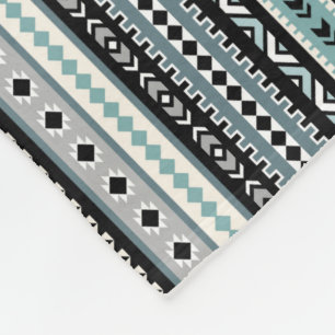 Aztec Tribal Pattern Aqua Black Gray Fleece Deken