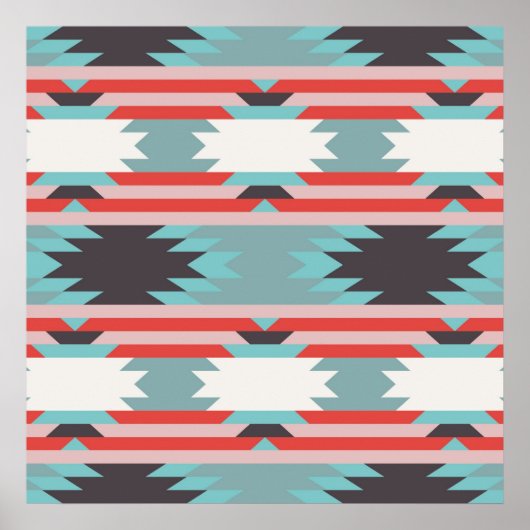 Aztec Tribal Pattern Native American Red Blue Poster (Voorkant)