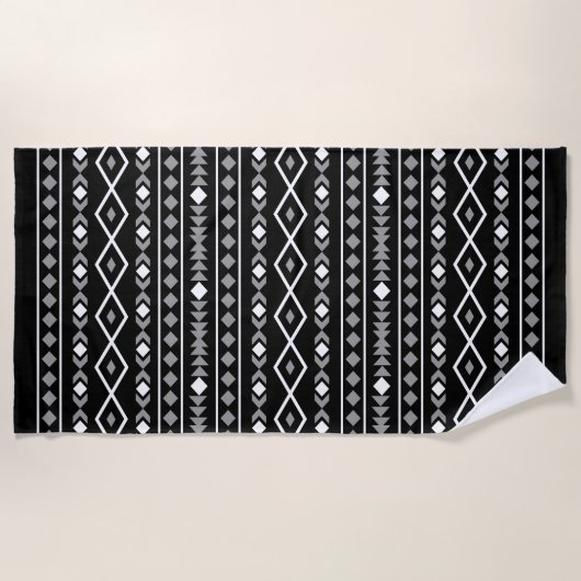 Aztec Vormen Patroon Grijs Wit Zwart Strandlaken (Voorkant)