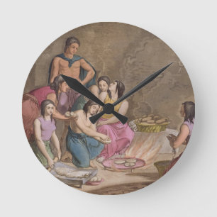Aztec-vrouwen maken maïsbrood uit 'Le C', Mexico Ronde Klok