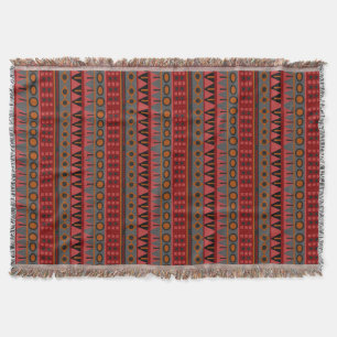 Aztec Warm Red Oranje Retro Tribal Ethnic Native Deken