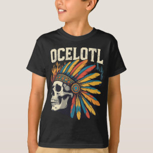 Aztec Warrior Skull met kleurrijke veren koppen T-shirt